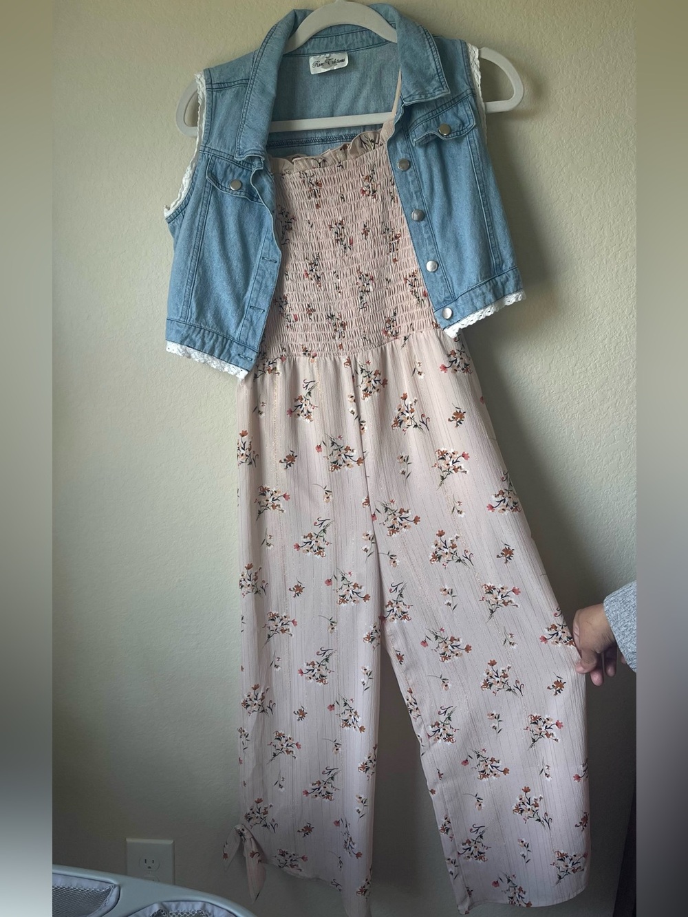 Rare Editions Blush Floral Smocked Jumpsuit